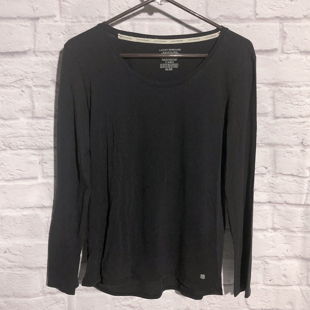Lucky Brand Dark Gray Blackish Long Sleeve Top Tee runs like XL